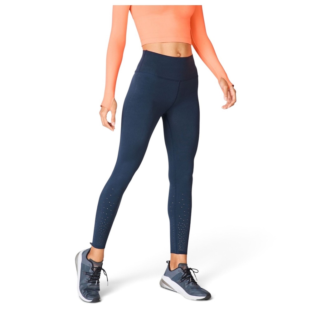 Fabletics SculptKnit Leggings Women XS Navy Blue Seamless High Rise Perforated